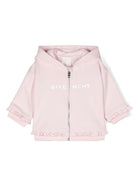 Felpa per neonata Givenchy Kids rosa con cappuccio e dettagli ruches - Rubino Kids