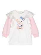 Felpa per neonata Monnalisa Teddy Bear bianco e rosa con ruches - Rubino Kids