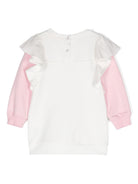 Felpa per neonata Monnalisa Teddy Bear bianco e rosa con ruches - Rubino Kids