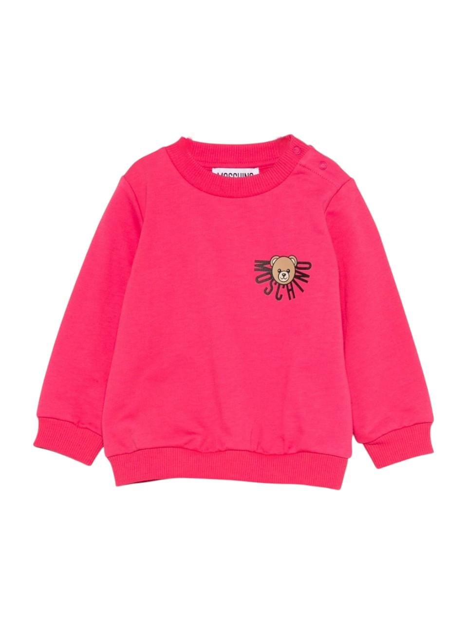 Felpa per neonata Moschino Kids fucsia con logo Teddy Bear - Rubino Kids