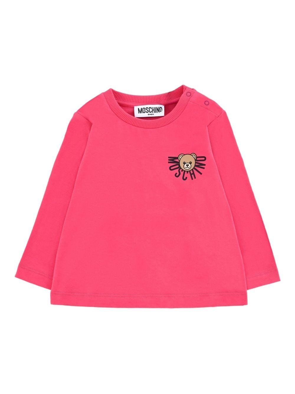 Felpa per neonata Moschino Kids fucsia con stampa Teddy - Rubino Kids