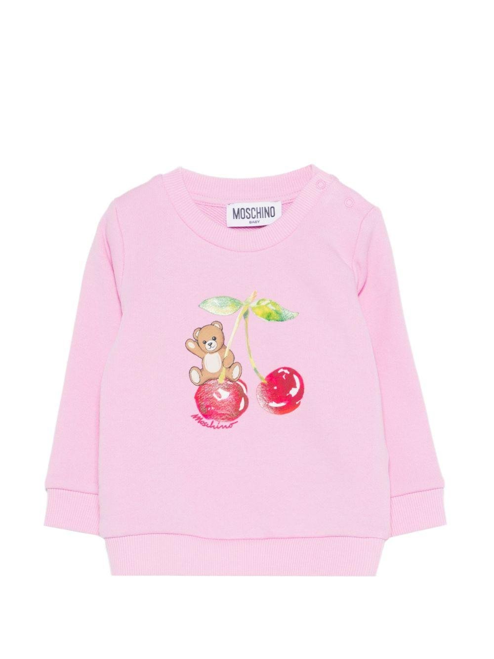 Felpa per neonata Moschino Kids rosa con stampa Teddy sul davanti - Rubino Kids