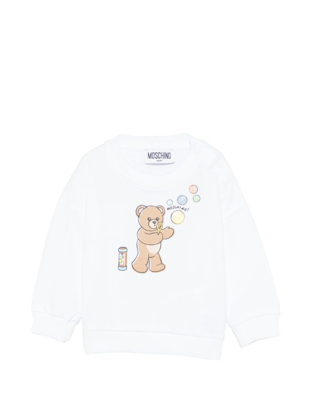Felpa per neonati Moschino Kids bianca con stampa grafica Teddy Bear - Rubino Kids