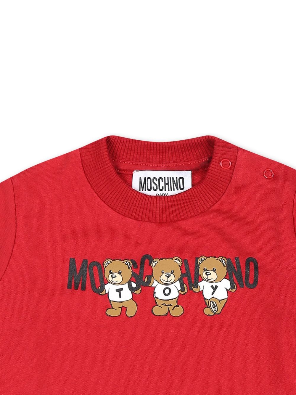 Felpa per neonati Moschino Kids rosso con stampa logo e Teddy Bear - Rubino Kids