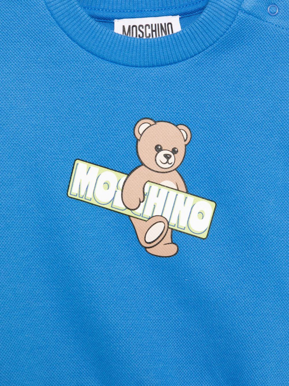 Felpa per neonato Moschino Kids azzurra con Teddy Bear e logo sul davanti - Rubino Kids