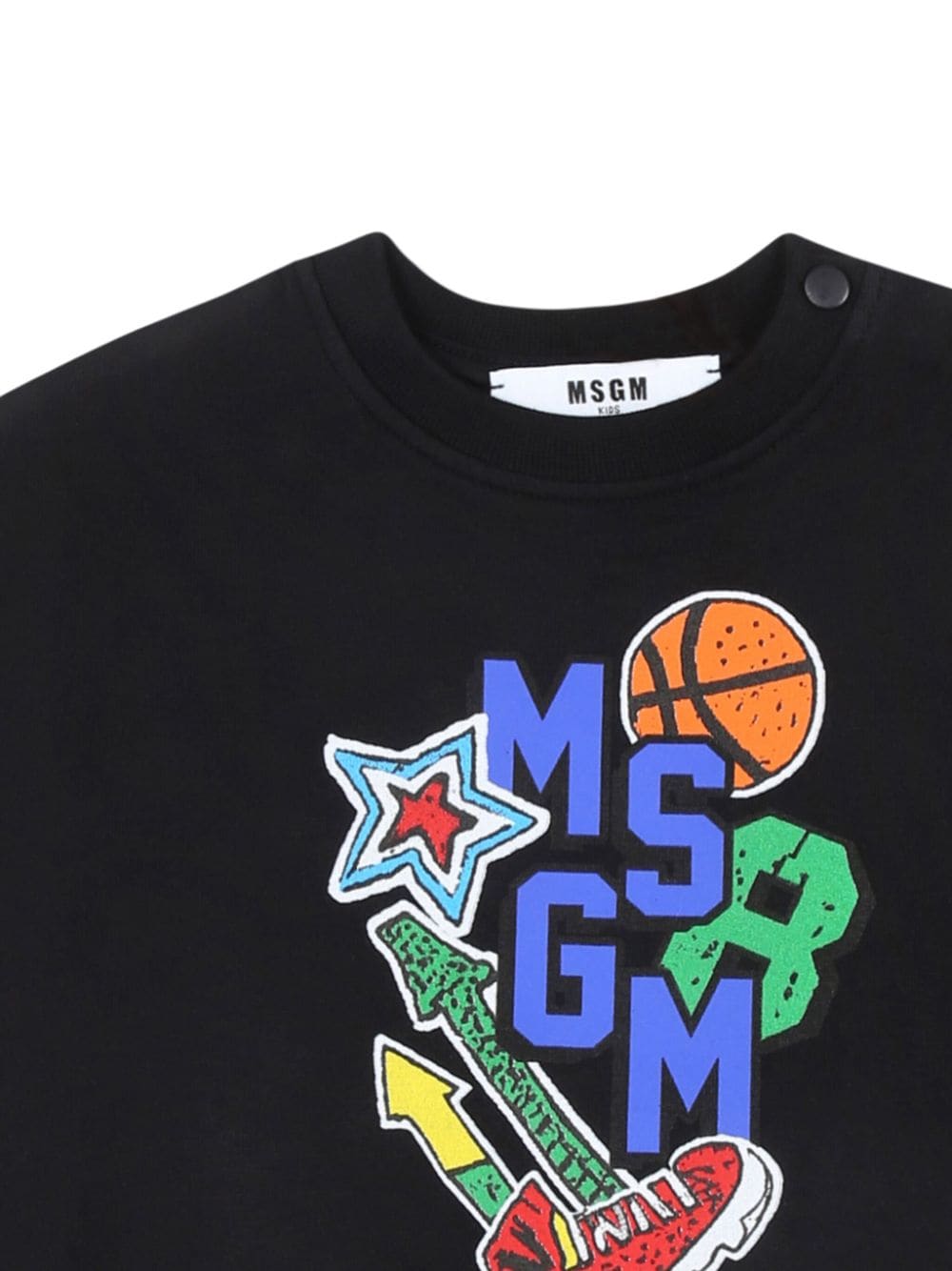 Felpa per neonato MSGM Kids nero con bottoni sulle spalle e stampa del logo - Rubino Kids