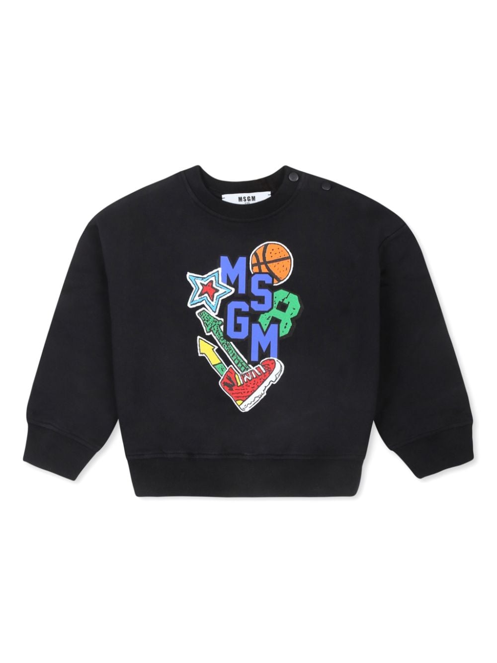 Felpa per neonato MSGM Kids nero con bottoni sulle spalle e stampa del logo - Rubino Kids