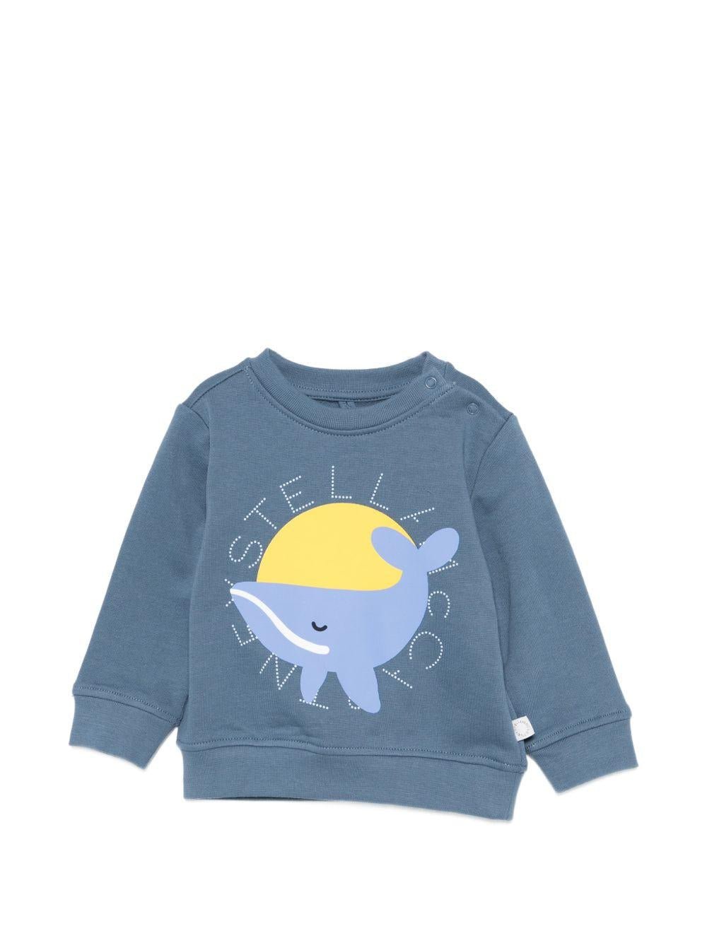 Felpa per neonato Stella McCartney Kids blu con stampa grafica balene - Rubino Kids