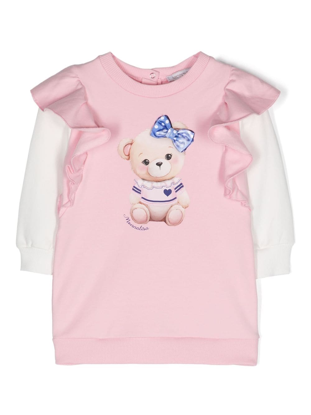 Felpa Teddy Bear con ruches per neonata Monnalisa rosa con girocollo - Rubino Kids