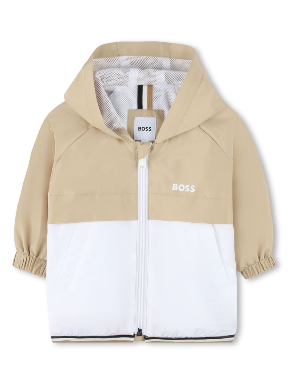 Giacca a vento per neonato Boss Kidswear beige con stampa con logo sul petto - Rubino Kids