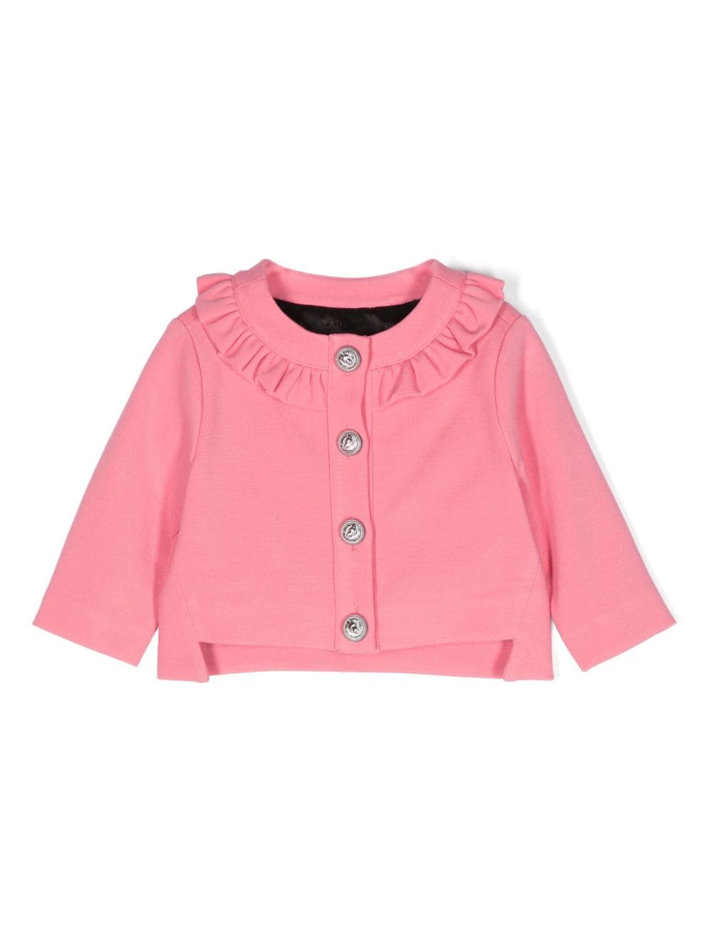 Giacca con arricciature e incisione su moneta per neonata Balmain Kids rosa con scollo rotondo - Rubino Kids