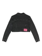 Giacca denim con applicazione per bambina Monnalisa nero con logo sul petto - Rubino Kids