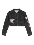 Giacca denim con applicazione per bambina Monnalisa nero con logo sul petto - Rubino Kids