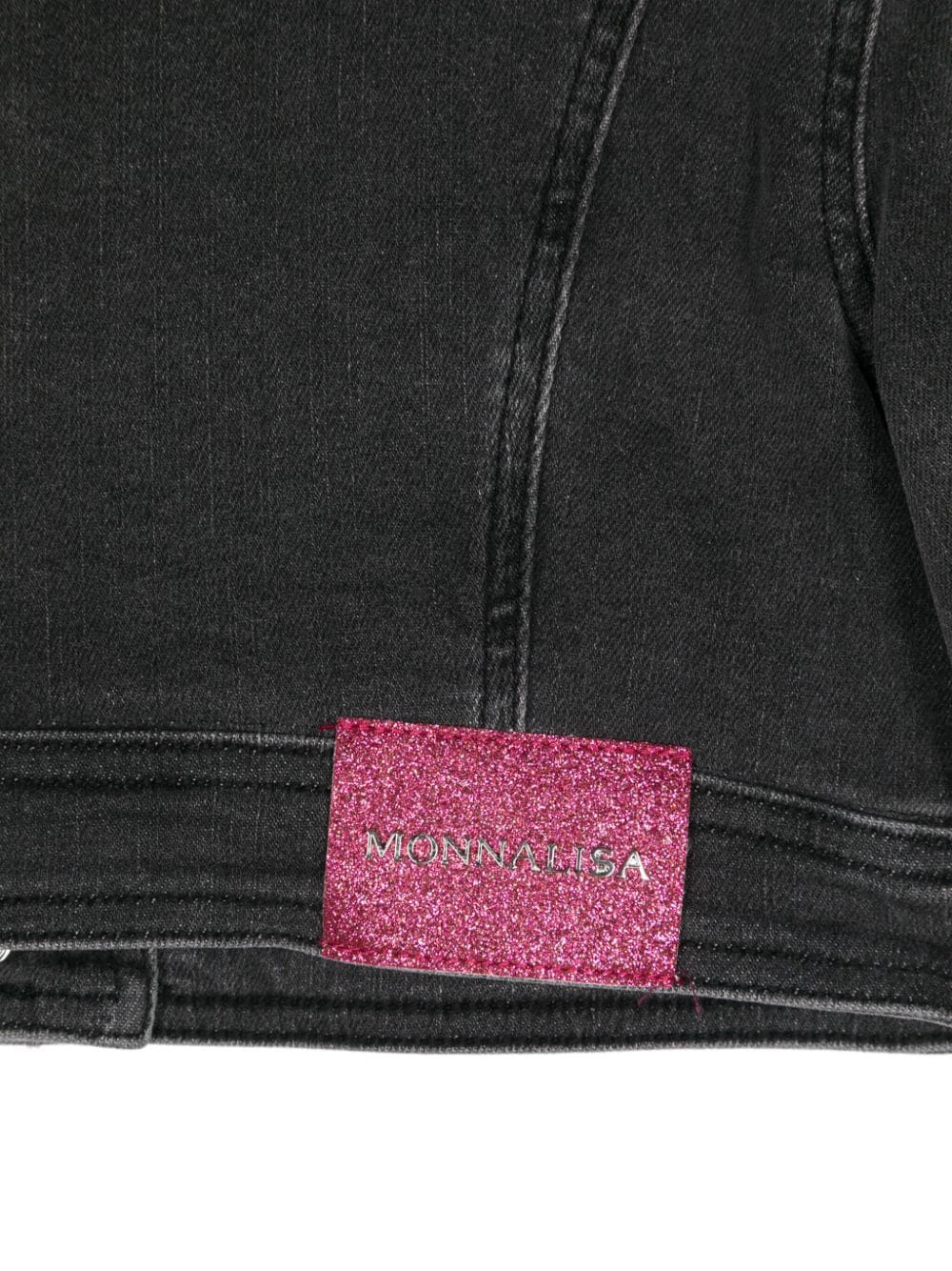 Giacca denim con applicazione per bambina Monnalisa nero con logo sul petto - Rubino Kids