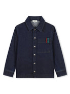 Giacca denim con stampa per bambino Lanvin Enfant blu con colletto alla francese - Rubino Kids