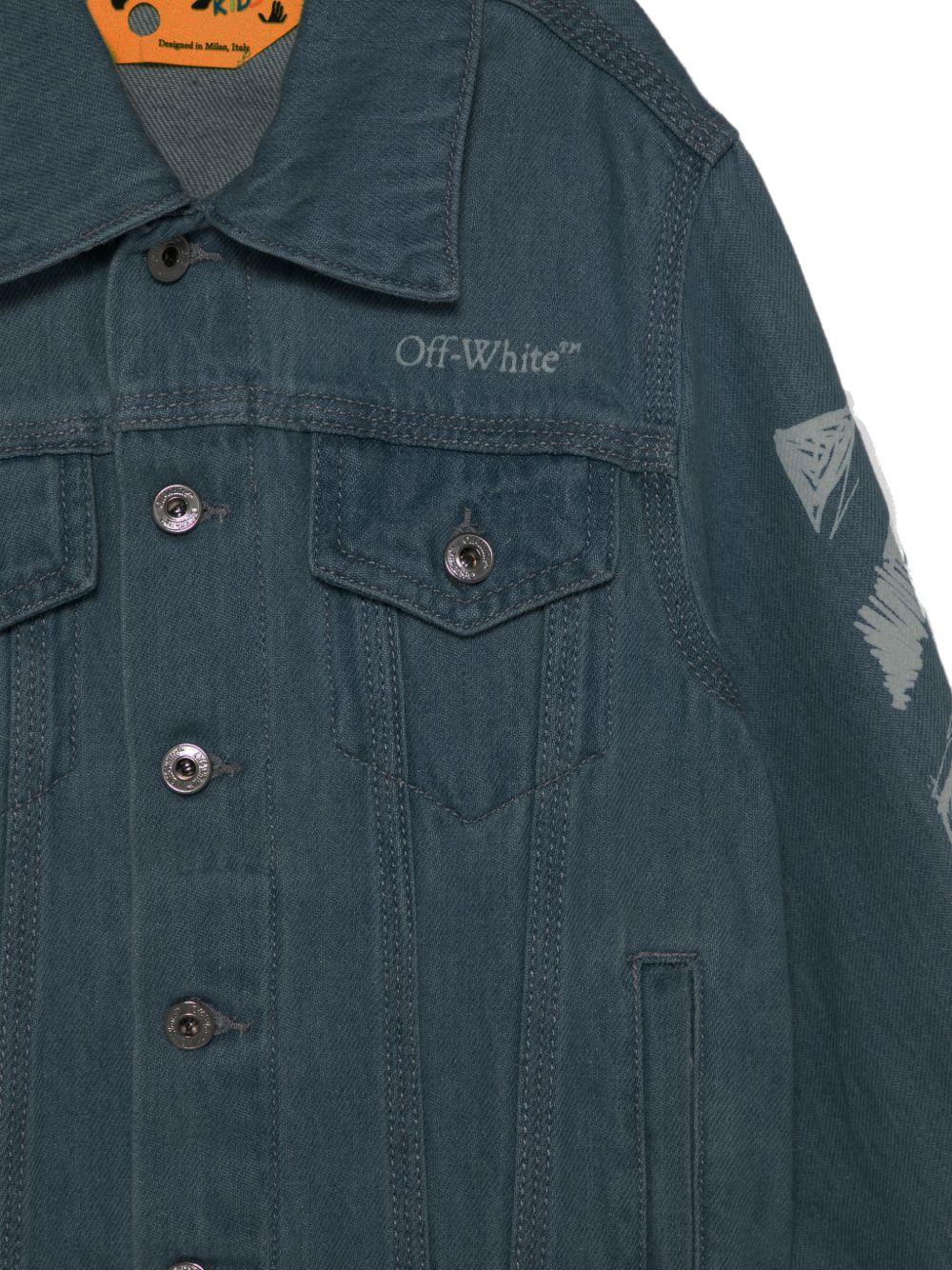 Giacca di jeans per bambino Off - White Kids denim con stampa strisce sulle maniche - Rubino Kids