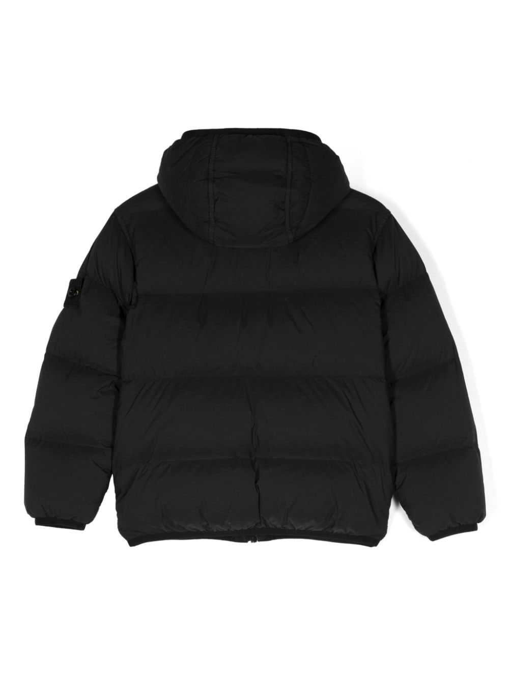 Giacca imbottita con distintivo della bussola per bambino Stone Island Junior nero con cappuccio classico - Rubino Kids