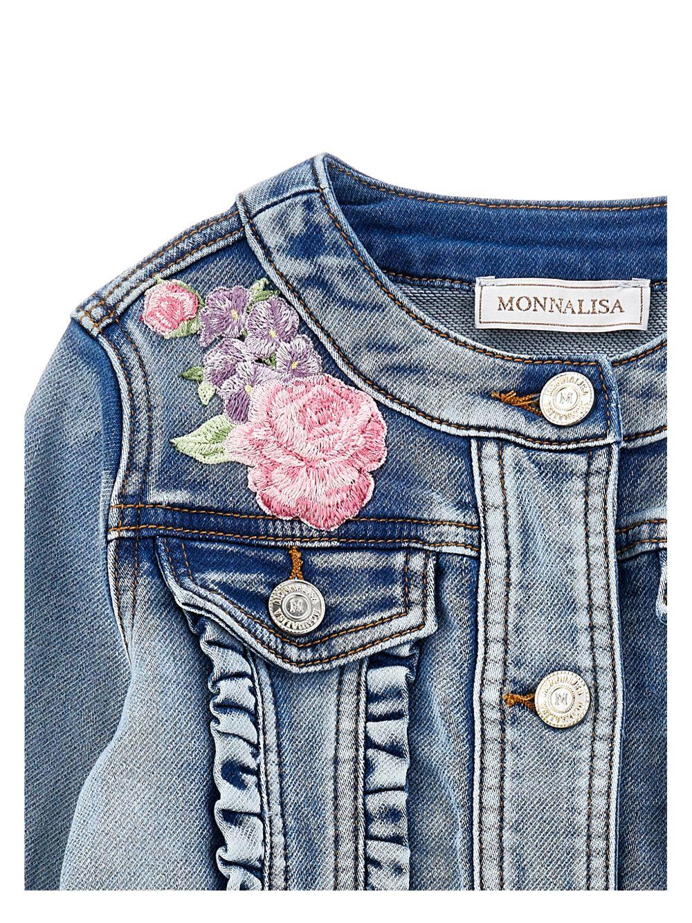 Giacca per bambina Monnalisa in denim con ricamo a fiori - Rubino Kids
