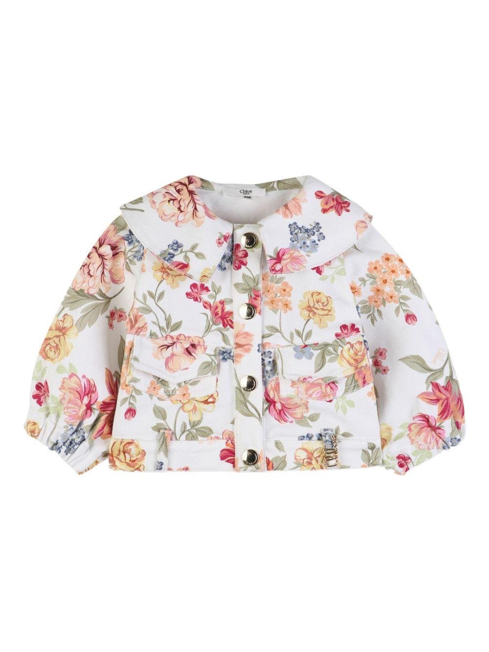 Giacca per neonata Chloé Kids bianca con stampa a fiori - Rubino Kids