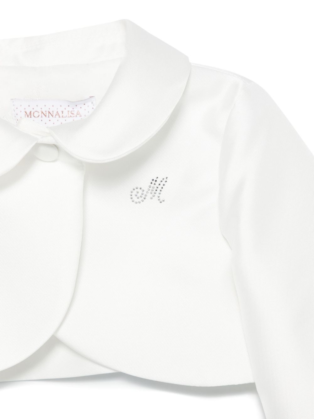 Giacca per neonata Monnalisa bianco con decorazione logo con strass - Rubino Kids