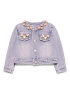 Giacca per neonata Monnalisa in denim con applicazioni a fiori - Rubino Kids