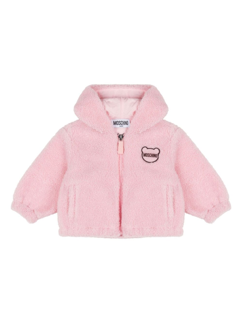 Giacca per neonata Moschino Kids rosa in finta pelliccia con zip - Rubino Kids