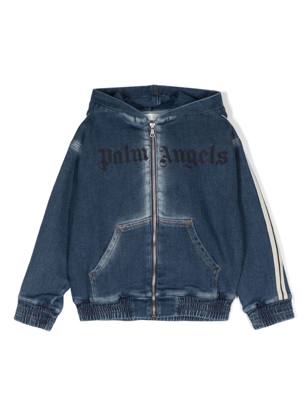 Giacca sportiva denim per bambino Palm Angels Kids blu con effetto sbiadito - Rubino Kids