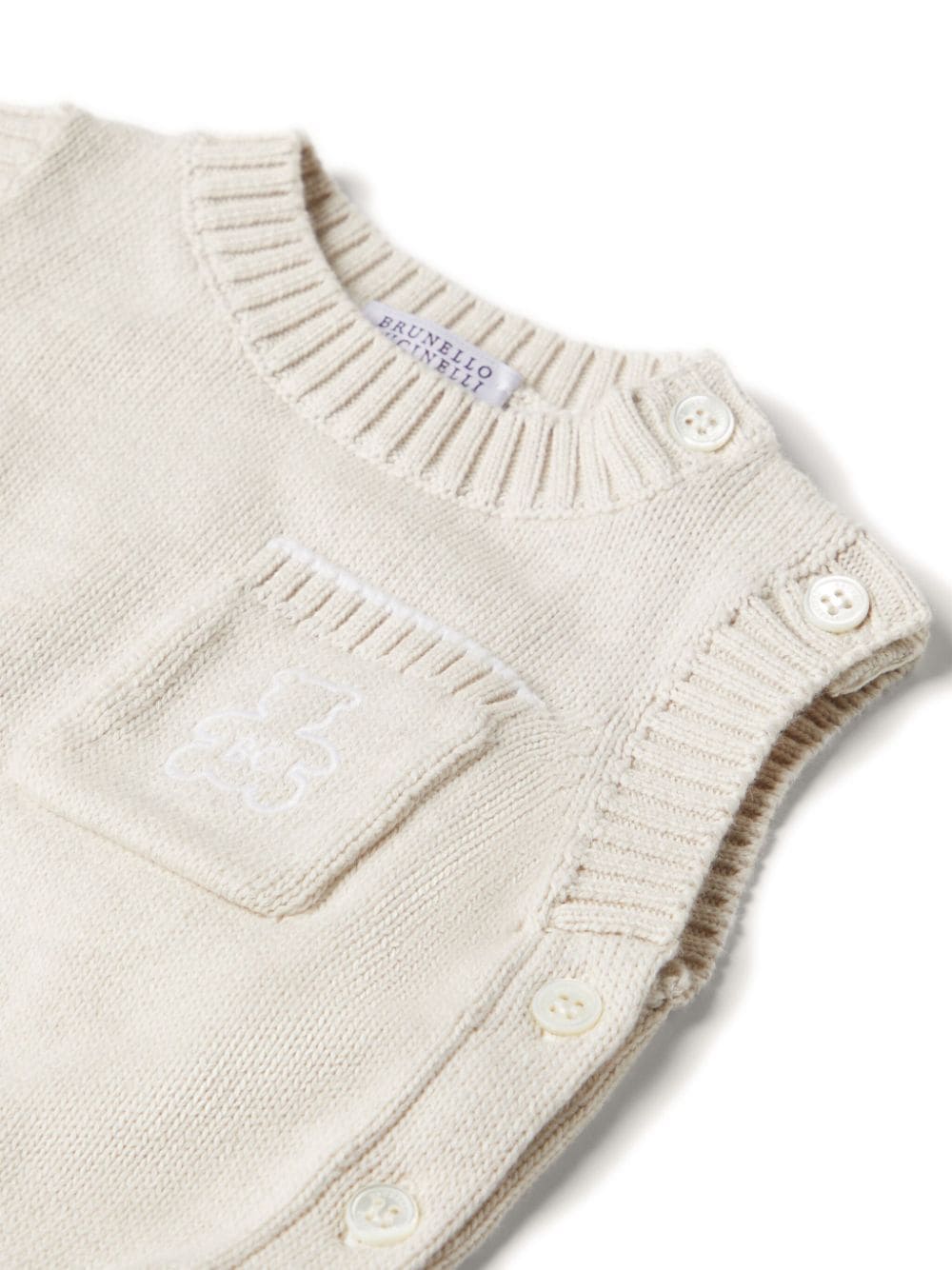 Gilet Bernie con lavorazione a maglia per neonato Brunello Cucinelli Kids beige con girocollo - Rubino Kids