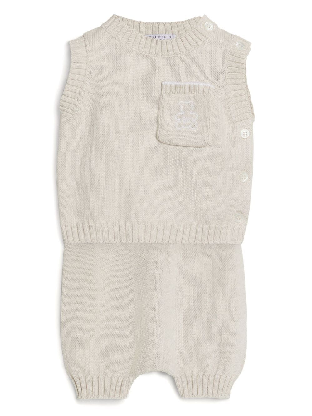 Gilet Bernie con lavorazione a maglia per neonato Brunello Cucinelli Kids beige con girocollo - Rubino Kids