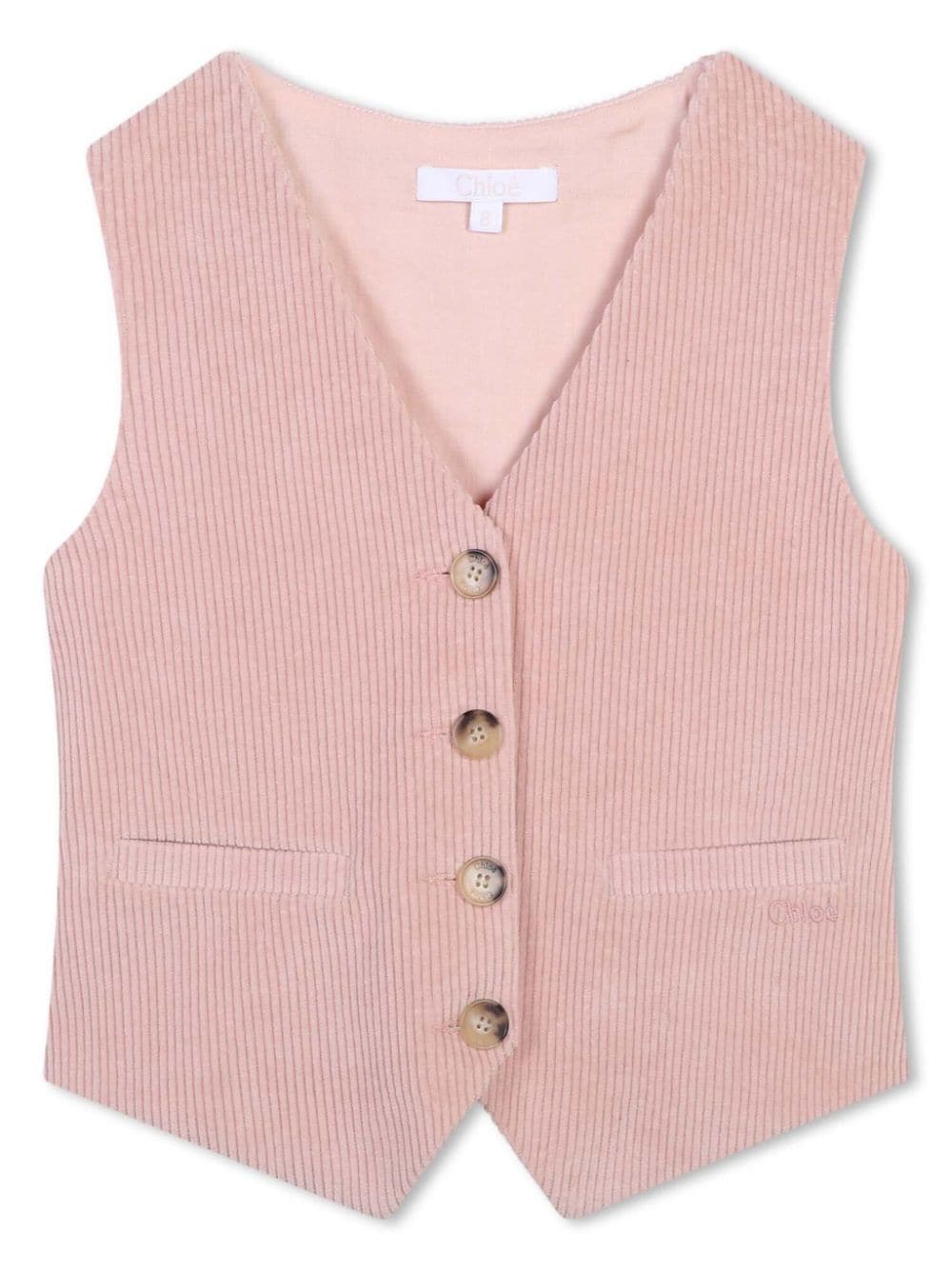 Gilet con bottoni per bambina Chloé Kids rosa con dettagli a coste - Rubino Kids