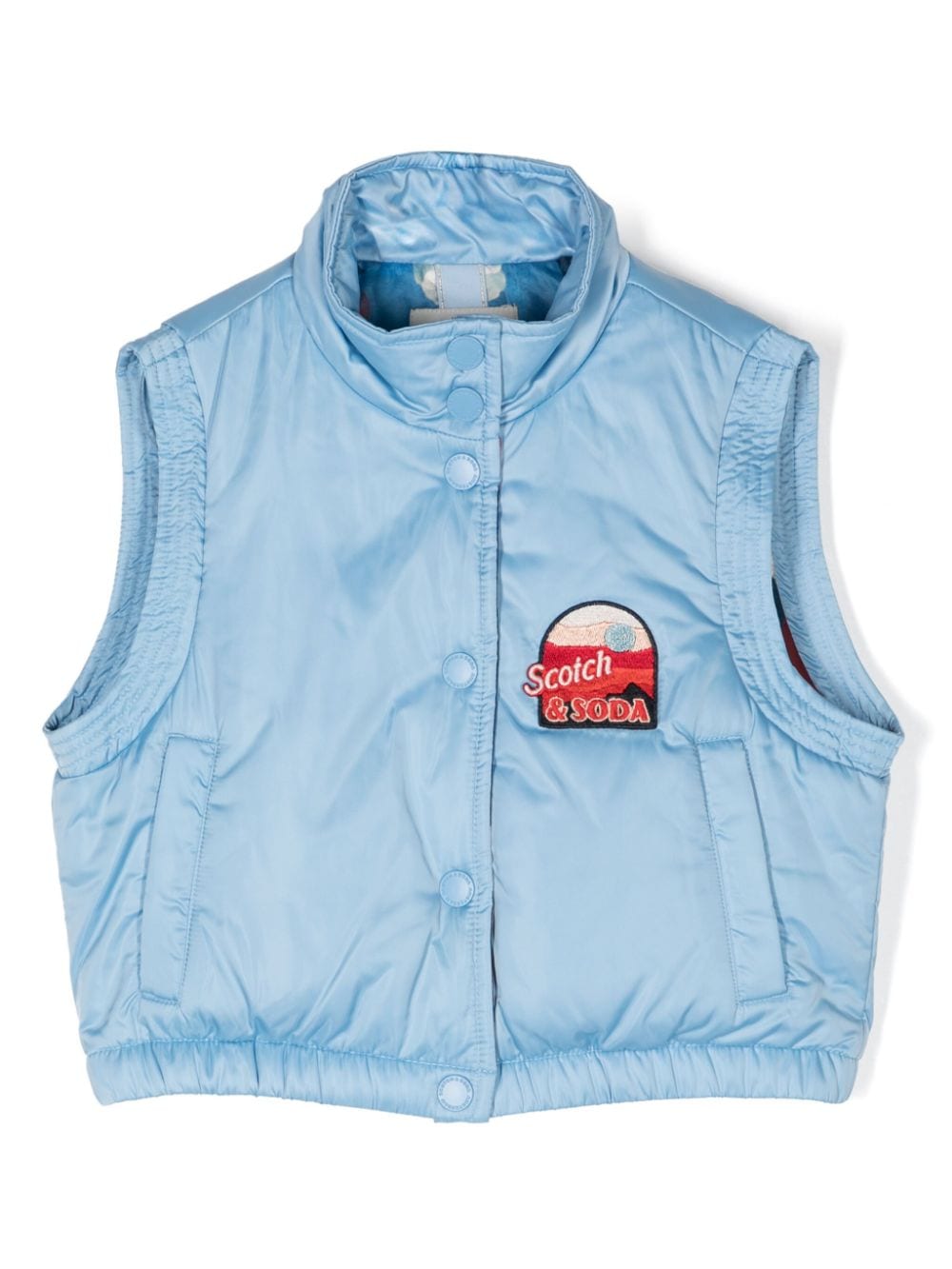 Gilet imbottito con applicazione per bambina Scotch & Soda azzurro con colletto rialzato - Rubino Kids