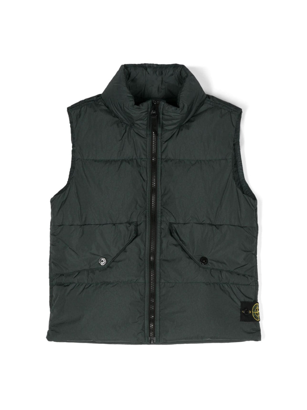 Gilet imbottito con distintivo bussola per bambino Stone Island Junior verde con collo alto - Rubino Kids