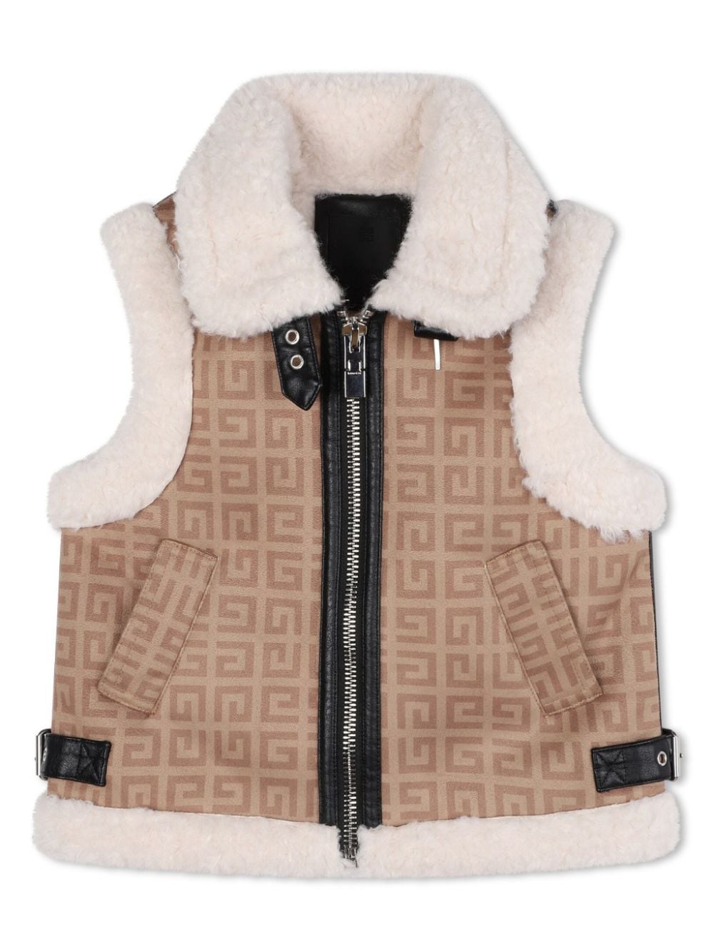 Gilet per bambina Givenchy Kids beige con stampa 4G e rifinitura in finto shearling - Rubino Kids