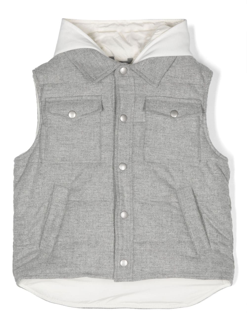 Gilet per bambino Eleventy Kids grigio trapuntato con cappuccio a contrasto - Rubino Kids