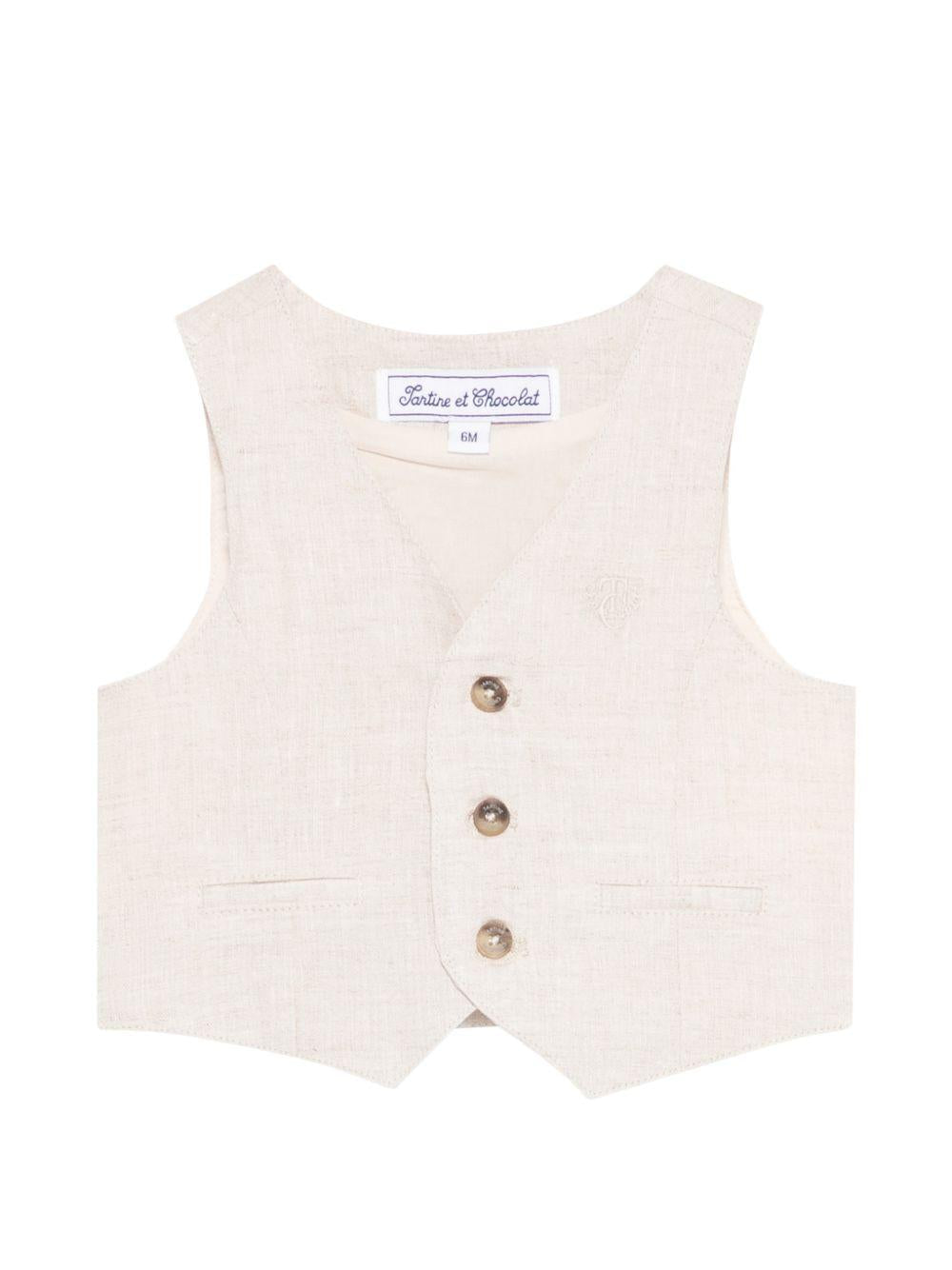 Gilet per neonato Tartine Et Chocolat beige con scollo a V - Rubino Kids