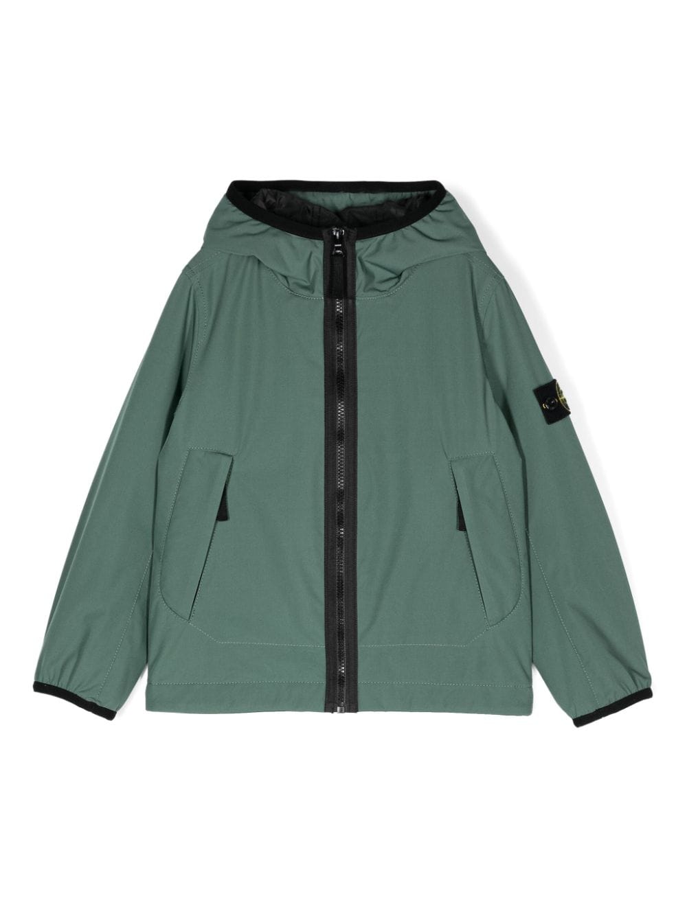 Giubbino con cappuccio per bambino Stone Island Junior verde con orli elasticizzati - Rubino Kids