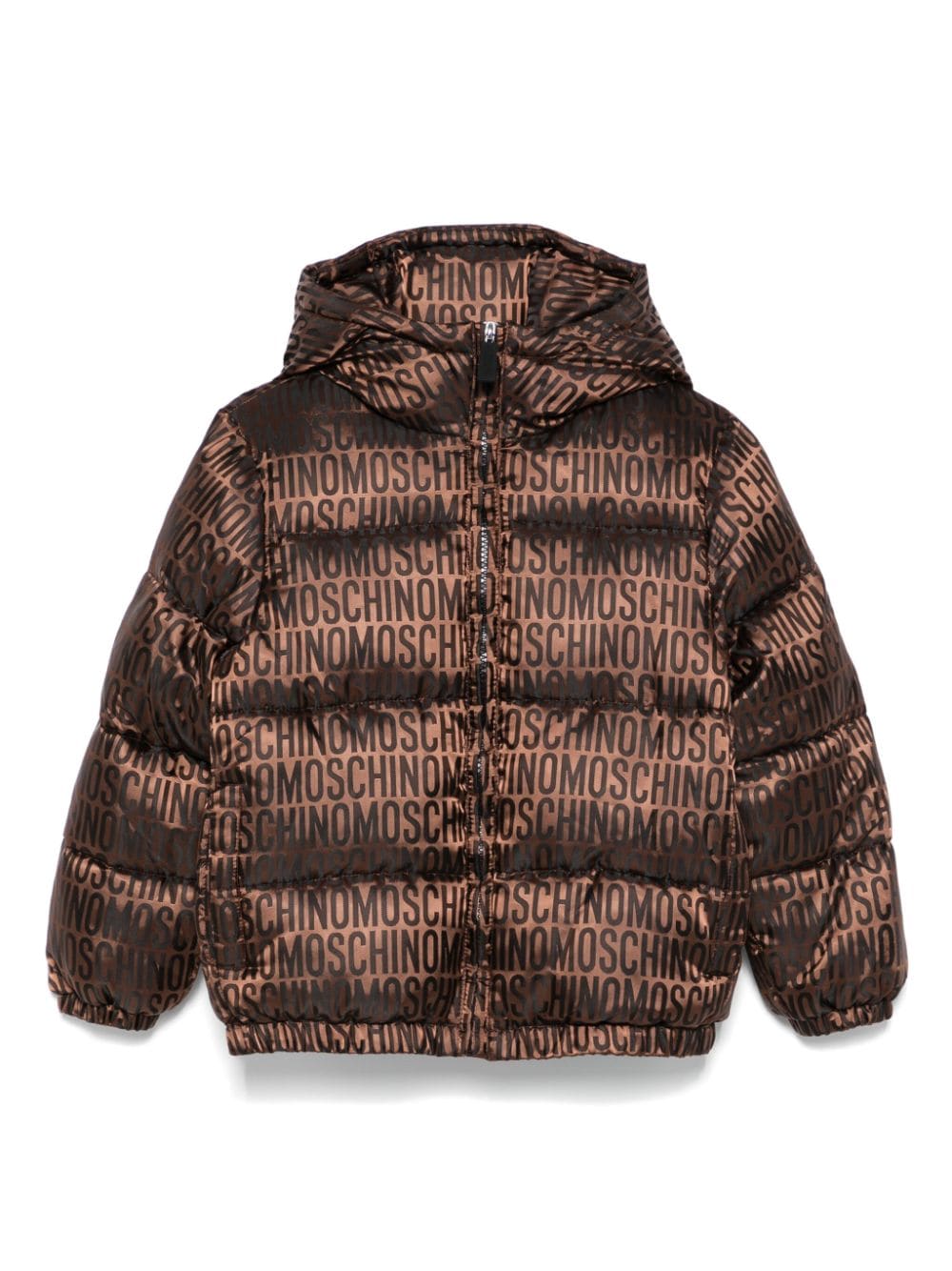 Giubbino con logo jacquard per bambino Moschino Kids marrone con orlo elasticizzato - Rubino Kids