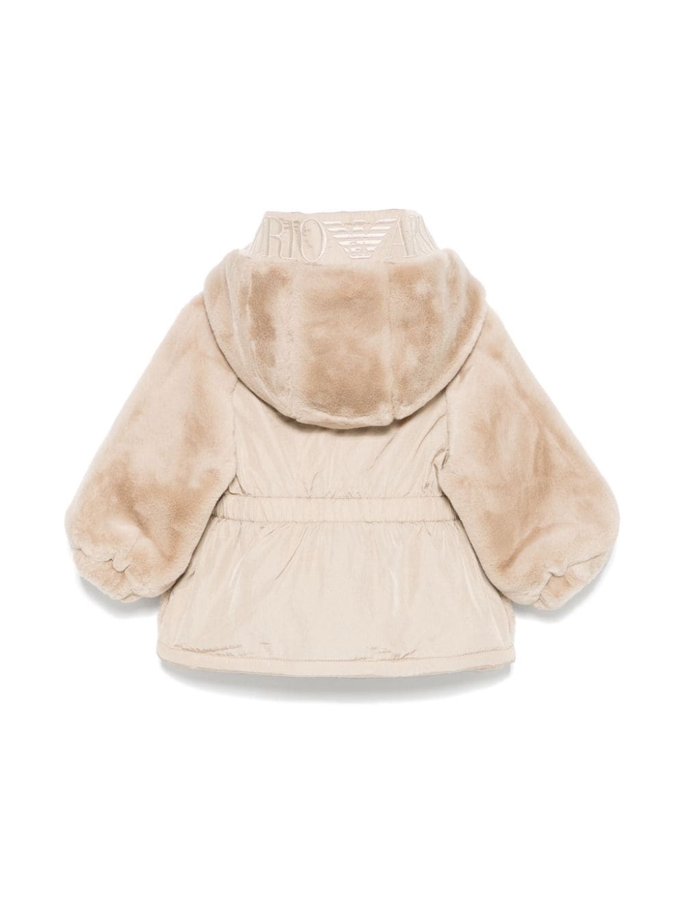 Giubbino in pelliccia sintetica per neonata Emporio Armani Kids beige con logo ricamato - Rubino Kids