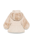 Giubbino in pelliccia sintetica per neonata Emporio Armani Kids beige con logo ricamato - Rubino Kids