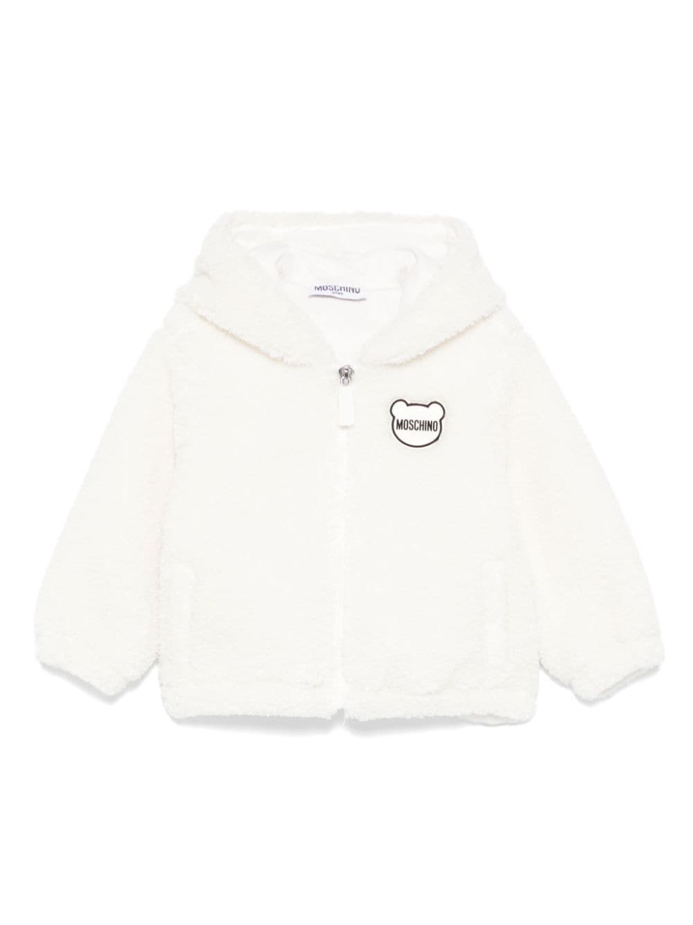 Giubbino in pelliccia sintetica per neonata Moschino Kids bianco con chiusura lampo - Rubino Kids