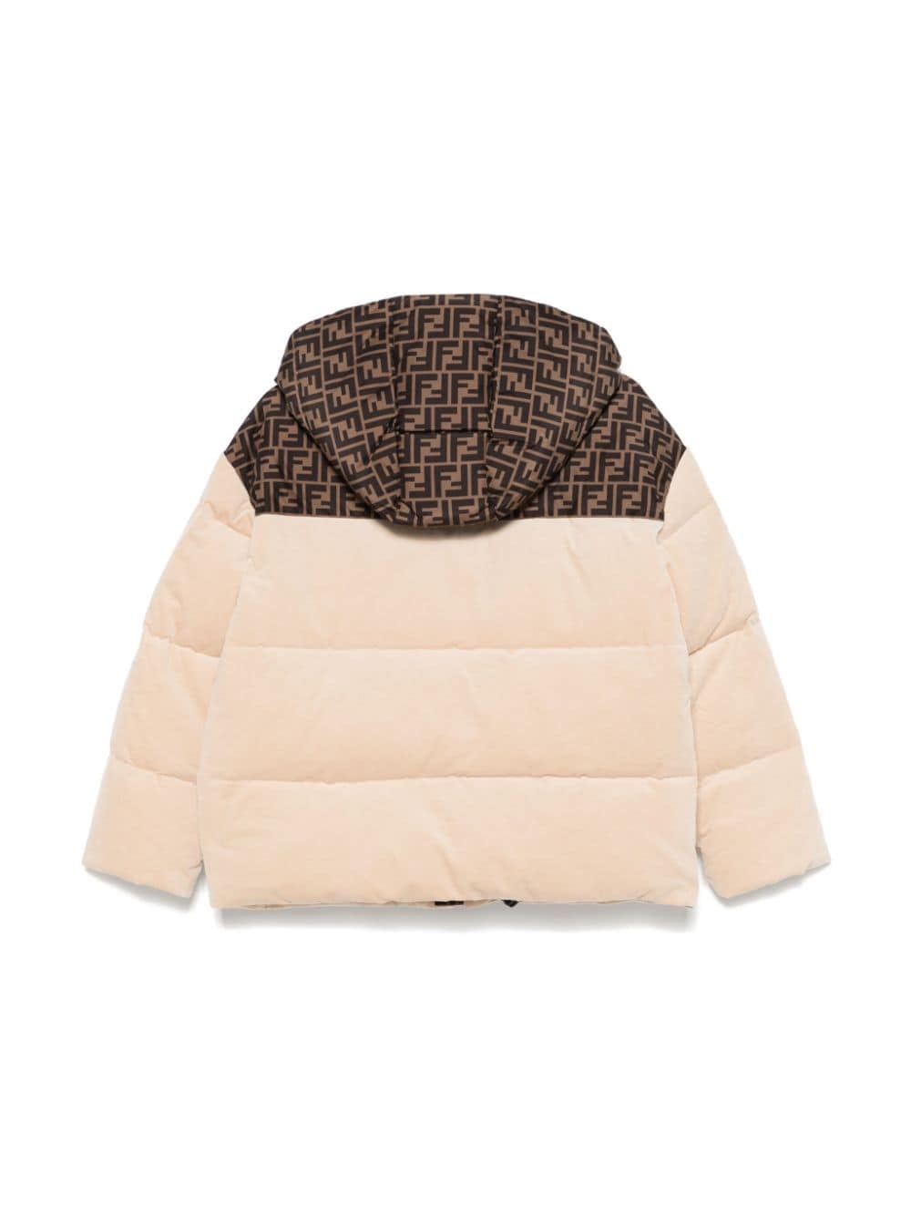 Giubbino per bambina Fendi Kids beige con cappuccio con logo monogramma FF - Rubino Kids