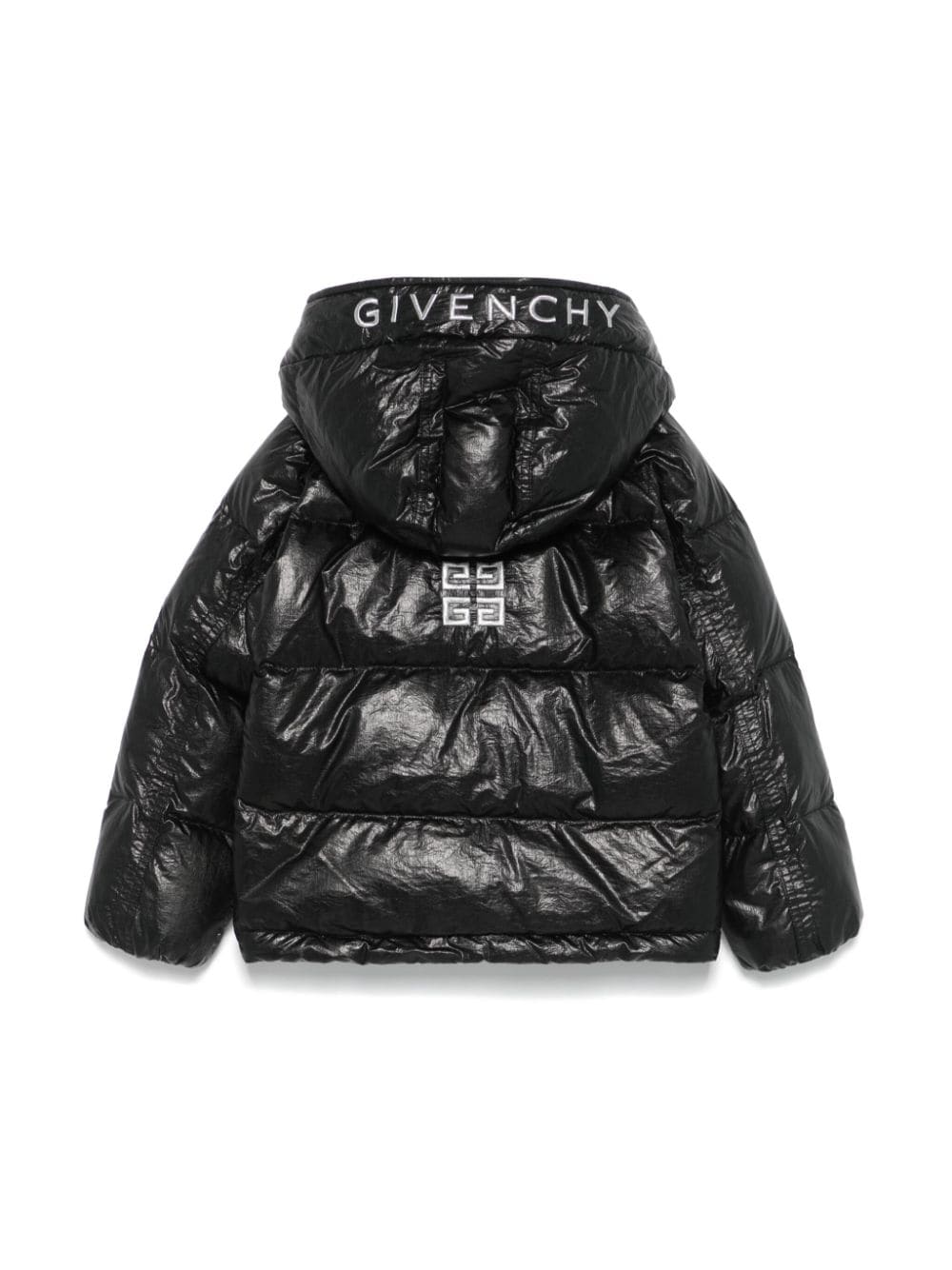 Giubbino per bambina Givenchy Kids nero imbottito con logo ricamato sul cappuccio - Rubino Kids