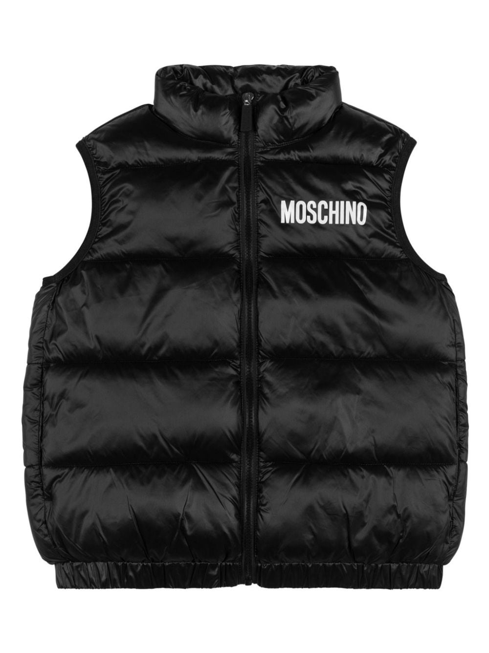 Giubbino per bambino Moschino Kids nero smanicato con stampa sul davanti - Rubino Kids