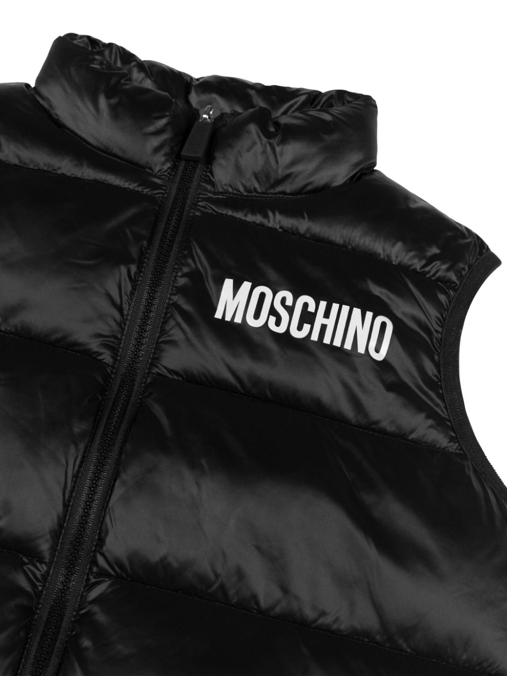 Giubbino per bambino Moschino Kids nero smanicato con stampa sul davanti - Rubino Kids