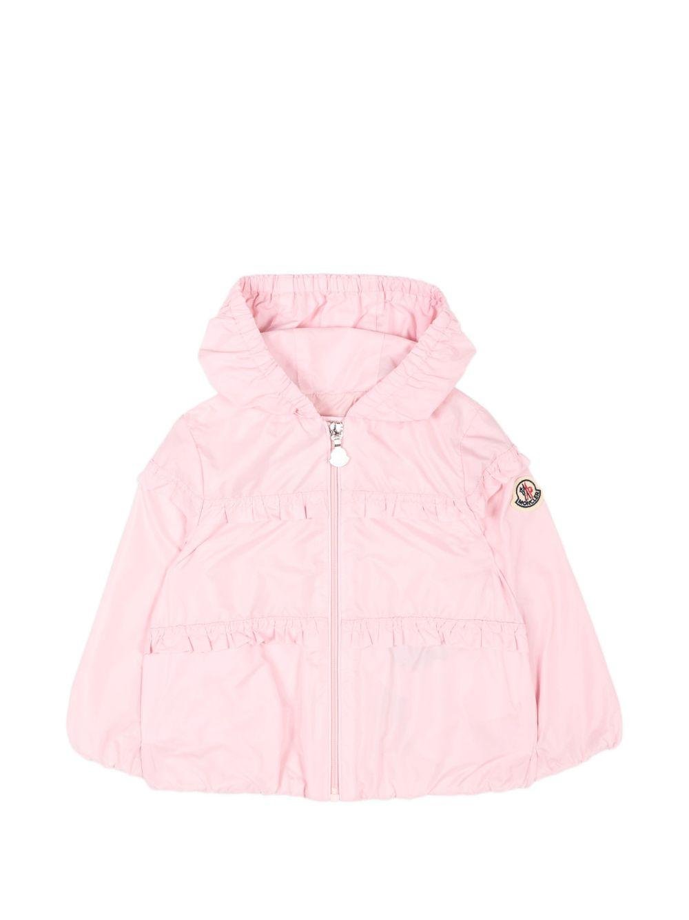 Giubbino per neonata Moncler Enfant rosa con applicazione logo - Rubino Kids