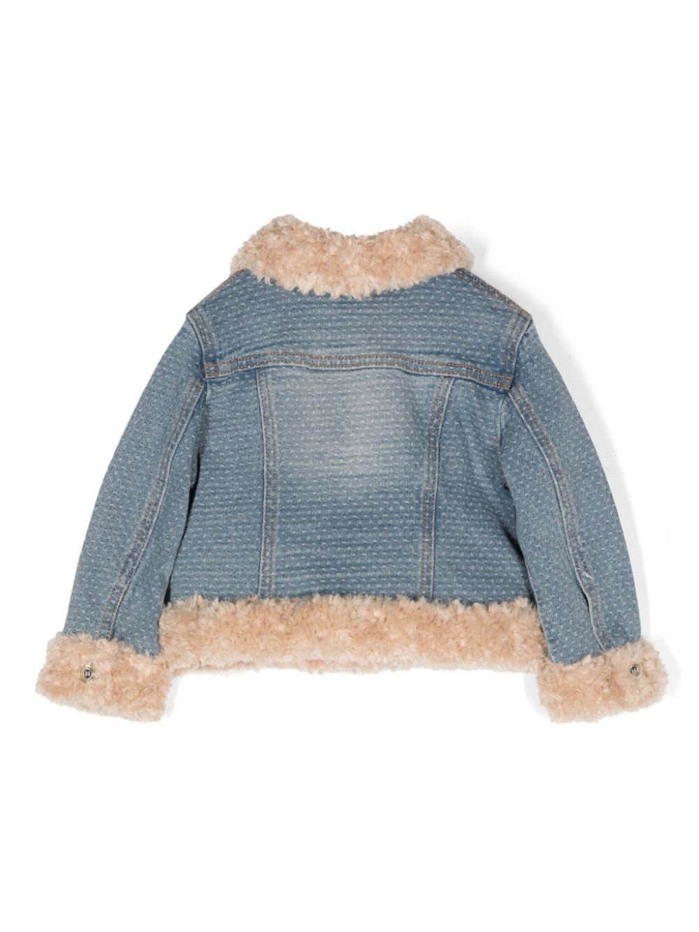 Giubbino per neonata Monnalisa in denim con pelliccia interna e ricamo con orsetti - Rubino Kids