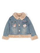 Giubbino per neonata Monnalisa in denim con pelliccia interna e ricamo con orsetti - Rubino Kids