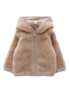 Giubbino per neonati Moncler Enfant beige con toppa con logo - Rubino Kids