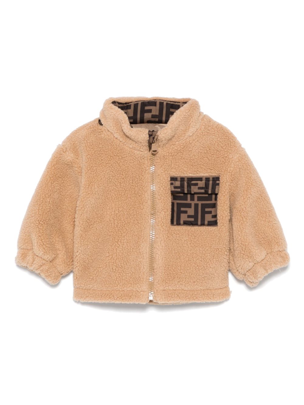 Giubbino per neonato Fendi Kids beige in pelliccia con tasca logata - Rubino Kids