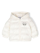 Giubbotto imbottito per neonati Moschino Kids bianco con applicazione logo - Rubino Kids